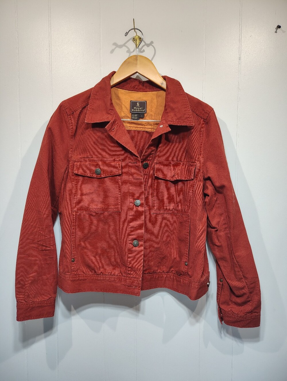 Royal Robbins Canvas Denim Jacket Large Rust Red Cotton Trucker Western